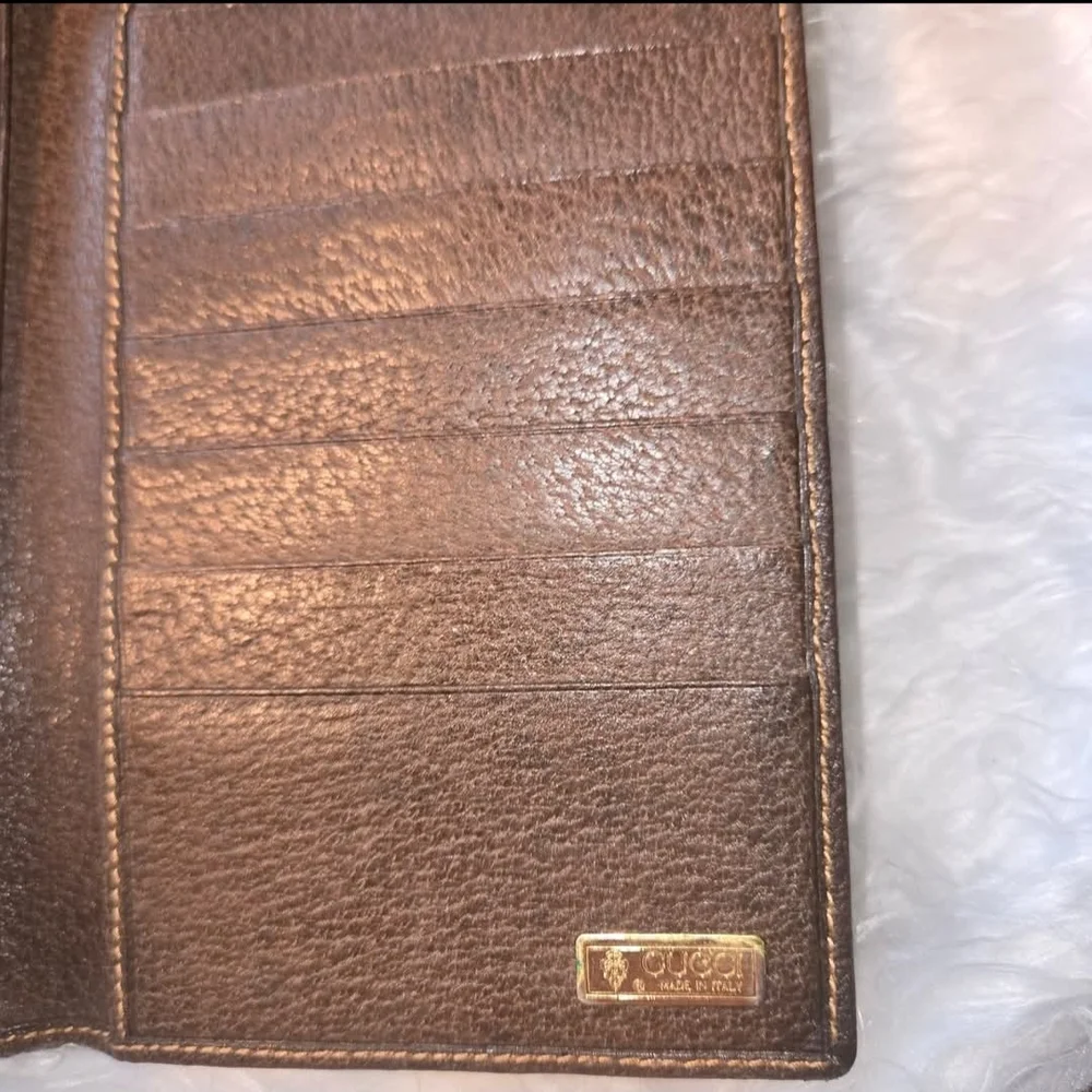 Gucci Vintage Brown Leather Long Bifold RARE Find Men's Breast Pocket Wallet